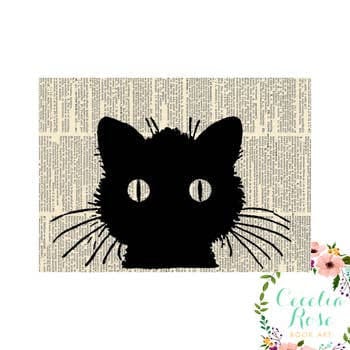 Book Art - Black Cat - 5x7 Unframed Print - Cecelia Rose Book Art