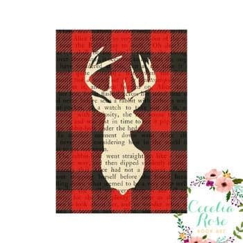 Book Art - Buffalo Plaid Deer Head - 5x7 Unframed Print - Cecelia Rose Book Art - Five and Divine