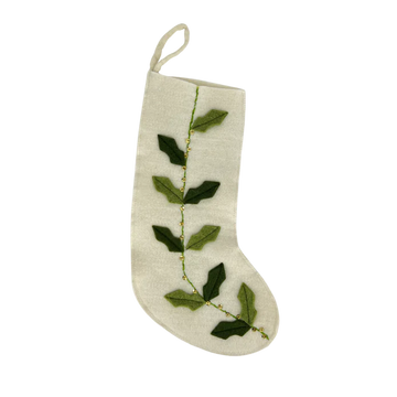 Wool Stocking -  Cream with Green Holly