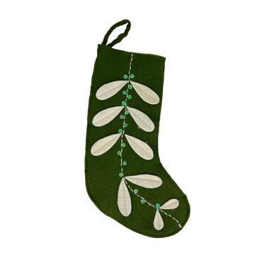 Wool Stocking -  Green with Cream Leaf