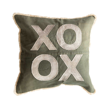 XO Pillow with Applique and Eyelash Fringe