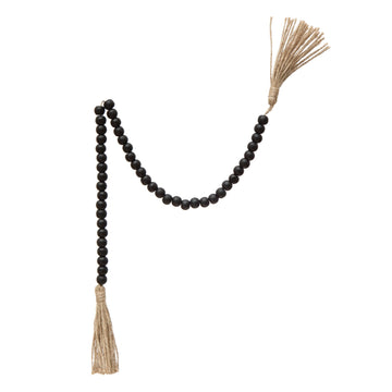 Wood Bead Garland w/ Jute Tassels, Black