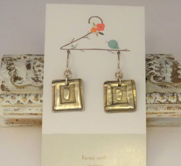 Square Sculpted Silver Charm Earrings