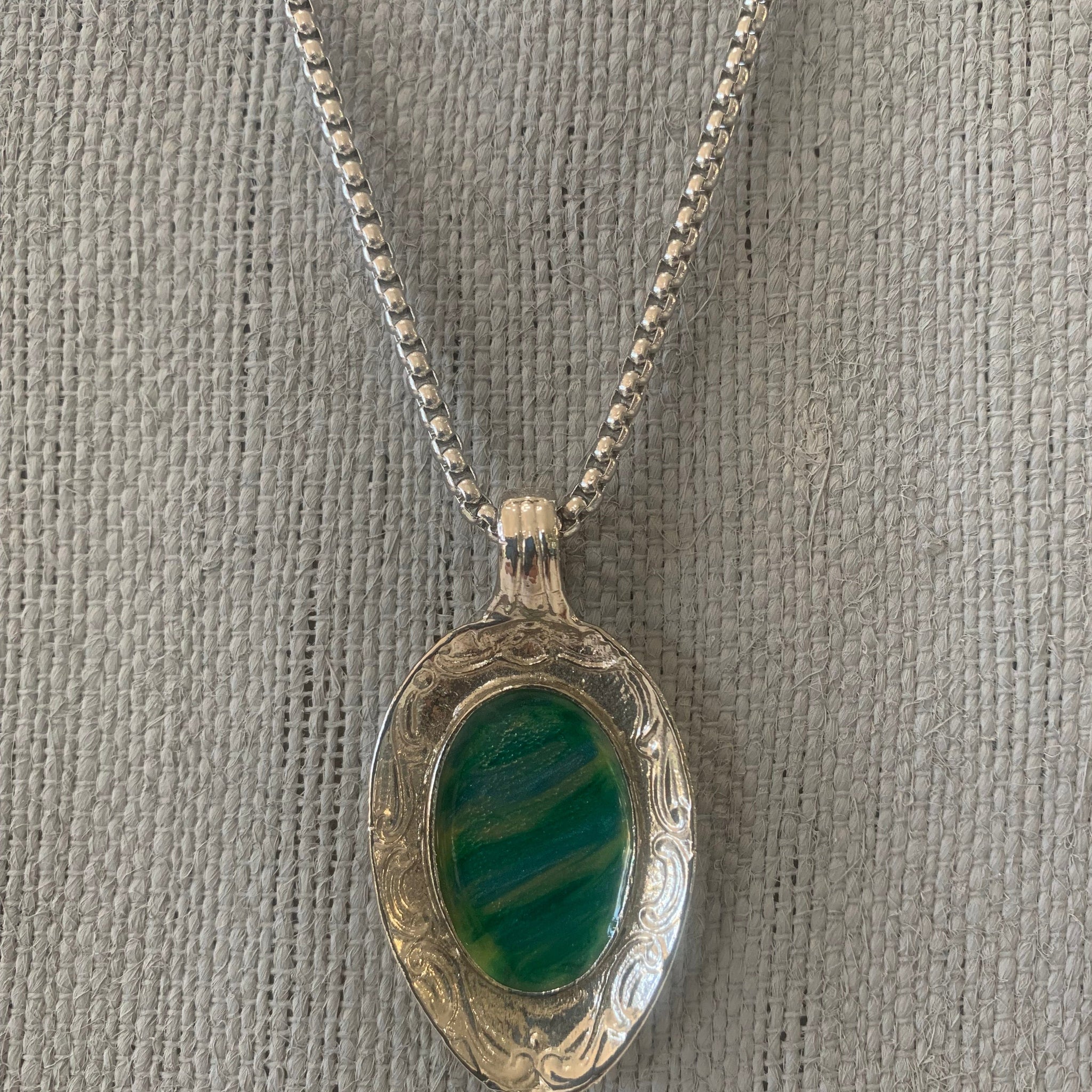 Green Enameled Spoon Pendant - Five and Divine