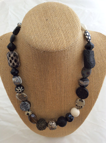 Single Necklace - Black and Silver Artsy Beads