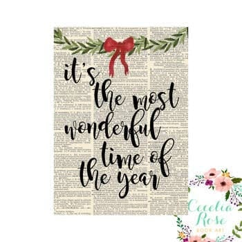 Book Art - It's The Most Wonderful Time Of The Year - 5x7 Unframed Print - Cecelia Rose Book Art