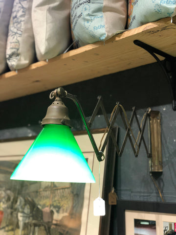 Vintage Green Glass Swing Arm Wall Lamp
