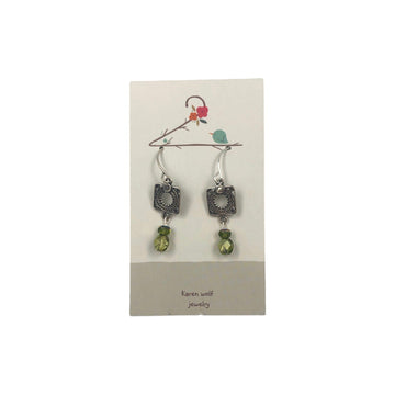 Silver Plated Square with Hole Charms, Glass Beads, Silver Plated Earrings