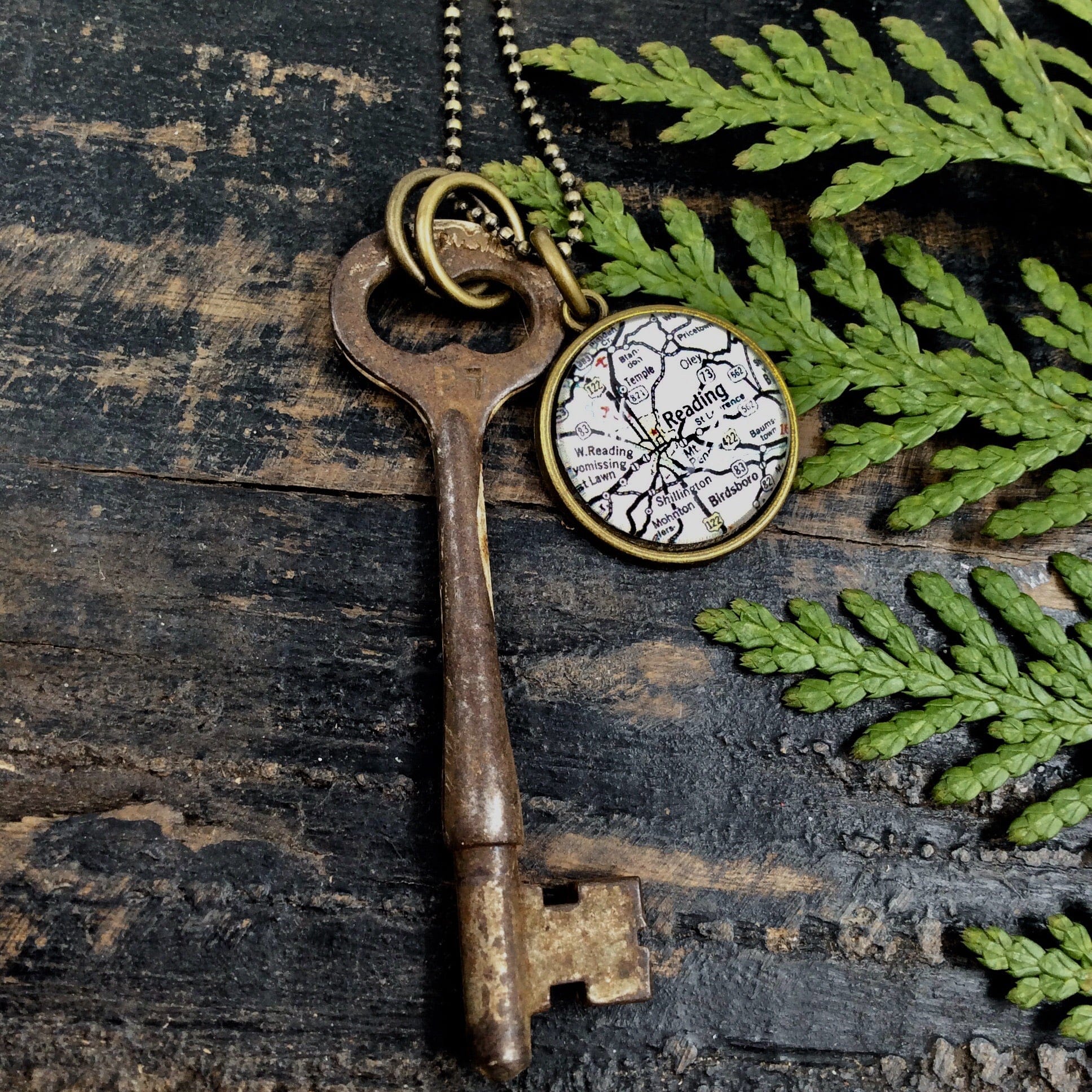 Reading Map Skeleton Key Necklace - Reading, Pa