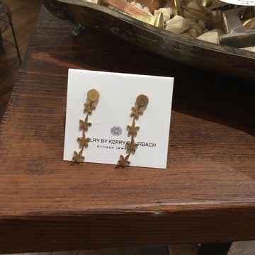 Brass Post Flower Drop Earrings - Gold
