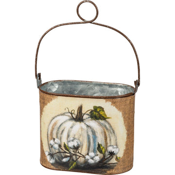 Metal Oval Bin with Handle - White Pumpkin Image