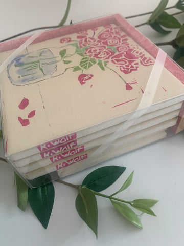 Roses in Vase Art Coasters - Set of 4