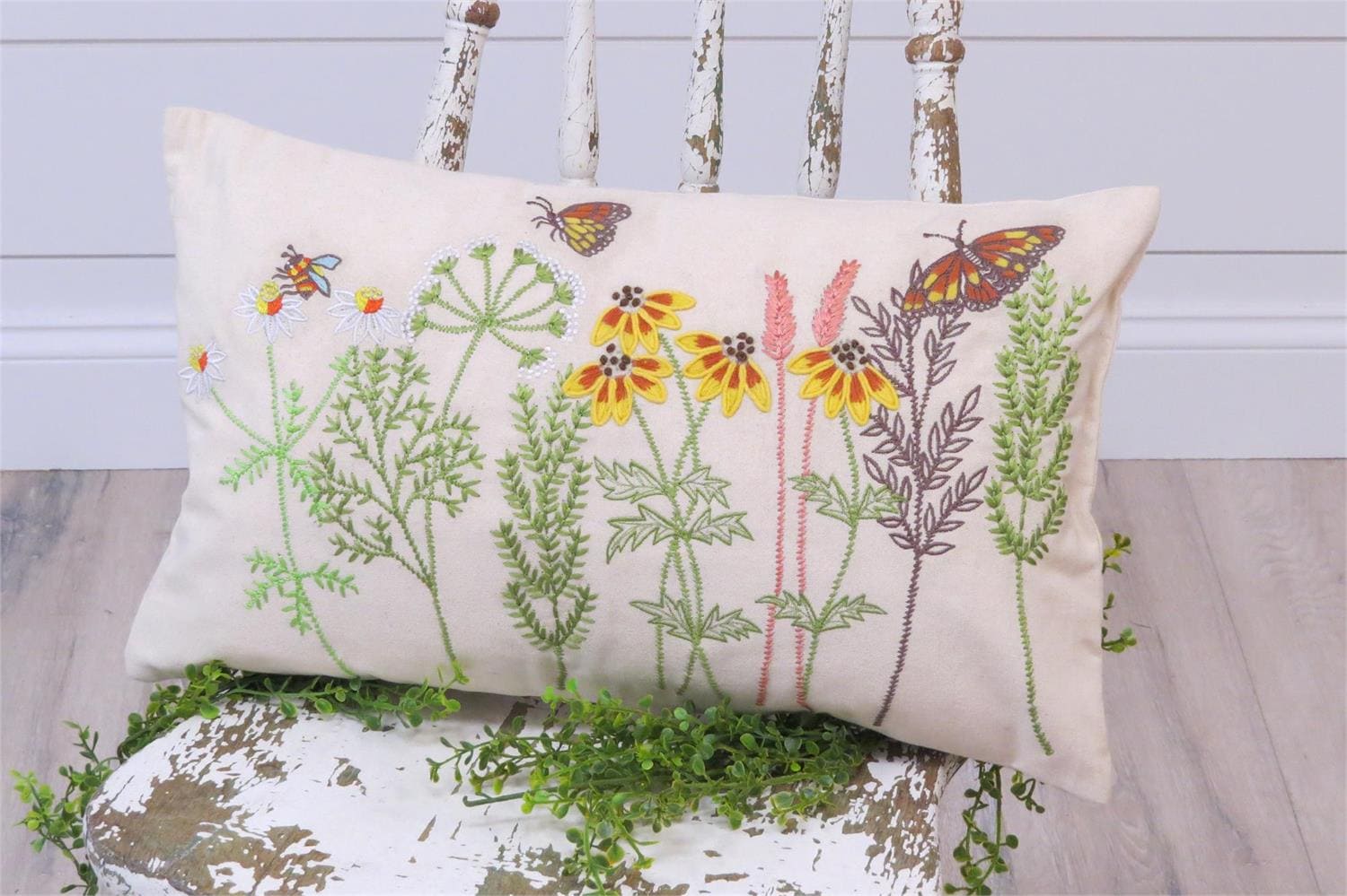 Pillow - Embroidered Wildflowers