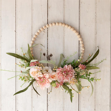 Wreath - Beaded Hoop with Pink Dahlia