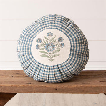 Round Pillow - Blue Block Print