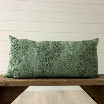 Lumbar Pillow - Green Stonewash Leaf Pattern