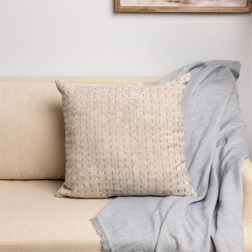 Pillow - Windward Blue Floral with Kantha Stitch