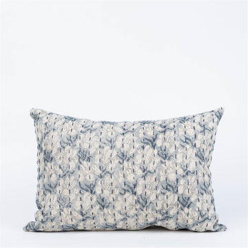 Lumbar Pillow - Windward Blue Floral with Kantha Stitch
