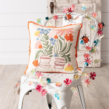 Pillow - Boho Embroidered Floral Vase