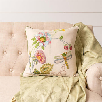 Pillow - Floral and Dragonfly Embroidered
