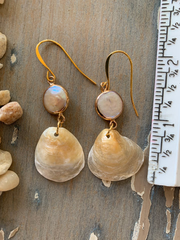 Anomia Shell Earrings with Pearls in Gold