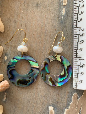 Abalone Hoop Earrings with Pearls and 14 Kt. Gold Filled