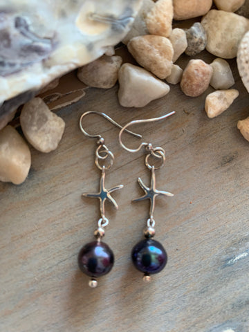 Star Fish Connector Earrings with Real Peacock Pearl