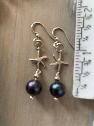 Star Fish Connector Earrings with Real Peacock Pearl