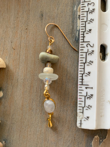 Sea Glass & Stones, Moonstone Connector Earrings in 14Kt. Gold Filled