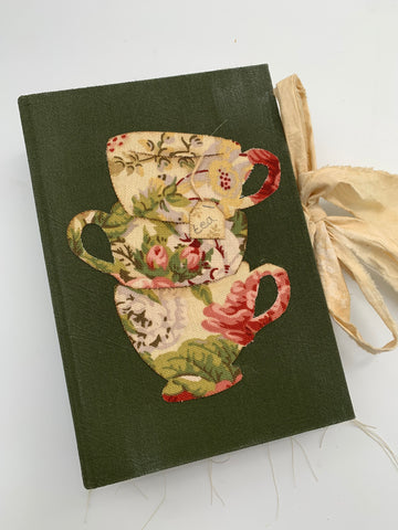Tea Journal with Fabric Tea Cups - Large Fabric Covered