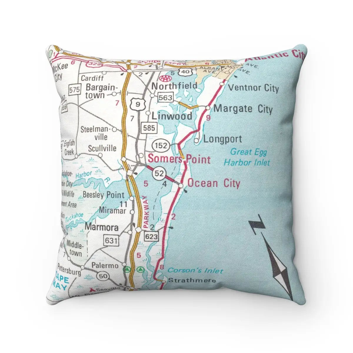 Ocean City NJ Map Pillow