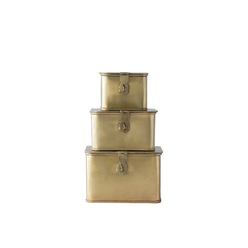Square Decorative Metal Boxes, Brass Finish, Set of 3