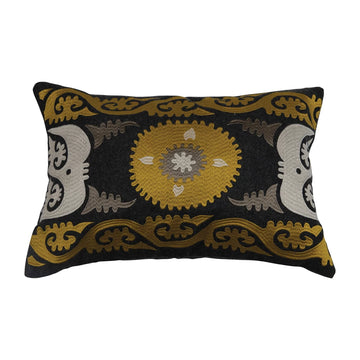 Black and Gold Wool Blend Embroidered Pillow