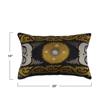 Black and Gold Wool Blend Embroidered Pillow