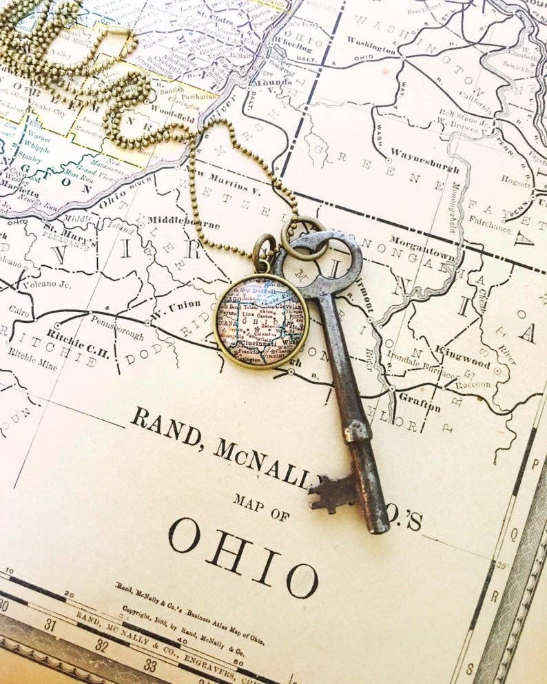 Reading Map Skeleton Key Necklace - Reading, PA - Five and Divine