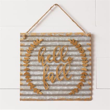 Sign - Hello Fall Corrugated Metal - Five and Divine