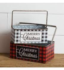 Merry Christmas Plaid Container with Handle - Black & Red