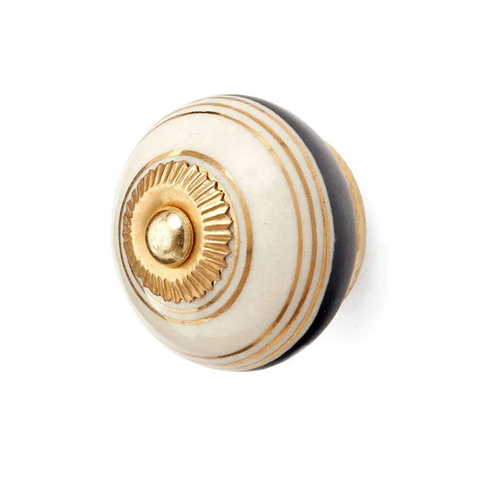 White Painted Ceramic Knob with Gold Center - Five and Divine