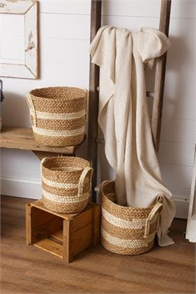 Woven Straw Basket with Handles - Small