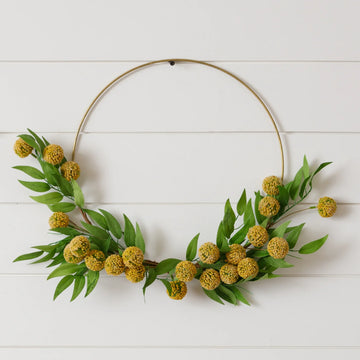 Wreath - Gold Hoop, Billy Buttons, and Foliage - Five and Divine
