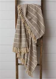 Throw - Charcoal Gray and Cream Striped with Tassels