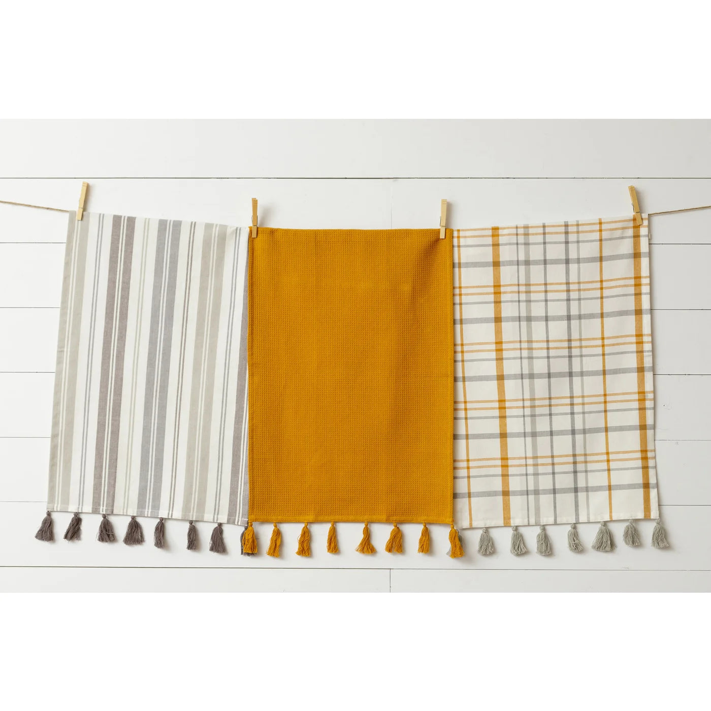 Tea Towels - Gray and Mustard Yellow (Set of 3) - Five and Divine