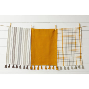 Tea Towels - Gray and Mustard Yellow (Set of 3)