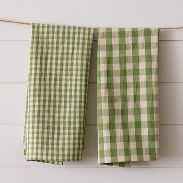 Tea Towels -Leaf Green and Cream Check (Set of 2)