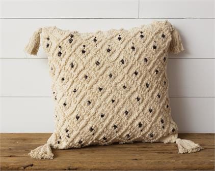 Pillow - Knitted with Black Accents and Tassels - Five and Divine