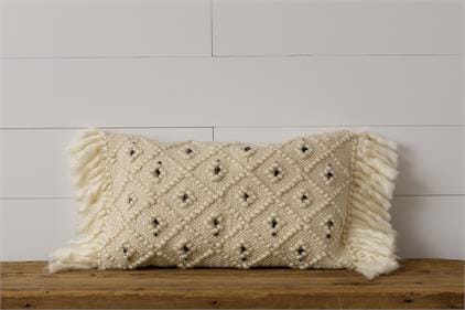 Pillow - Woven with Black Accents and Shag Fringes - Five and Divine