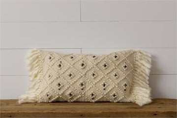 Pillow - Woven with Black Accents and Shag Fringes - Five and Divine