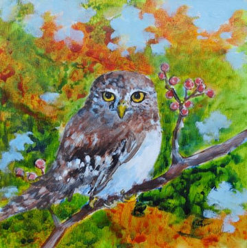 Autumn Owl by Karen Wolf (Framed Painting) - Five and Divine