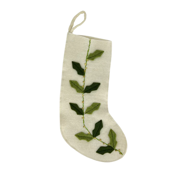 Wool Stocking -  Cream with Green Holly - Five and Divine