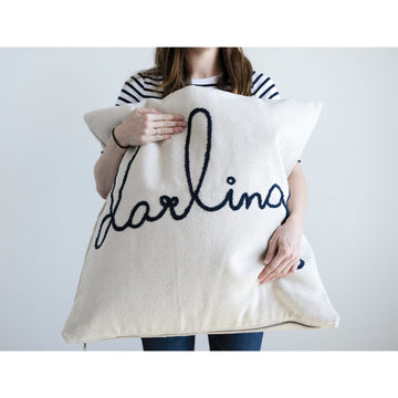 "Darling" Embroidered Cotton Pillow - Five and Divine
